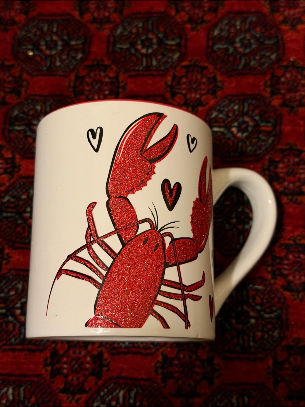 FRIENDS White Mug with Red Glitter Lobster Design